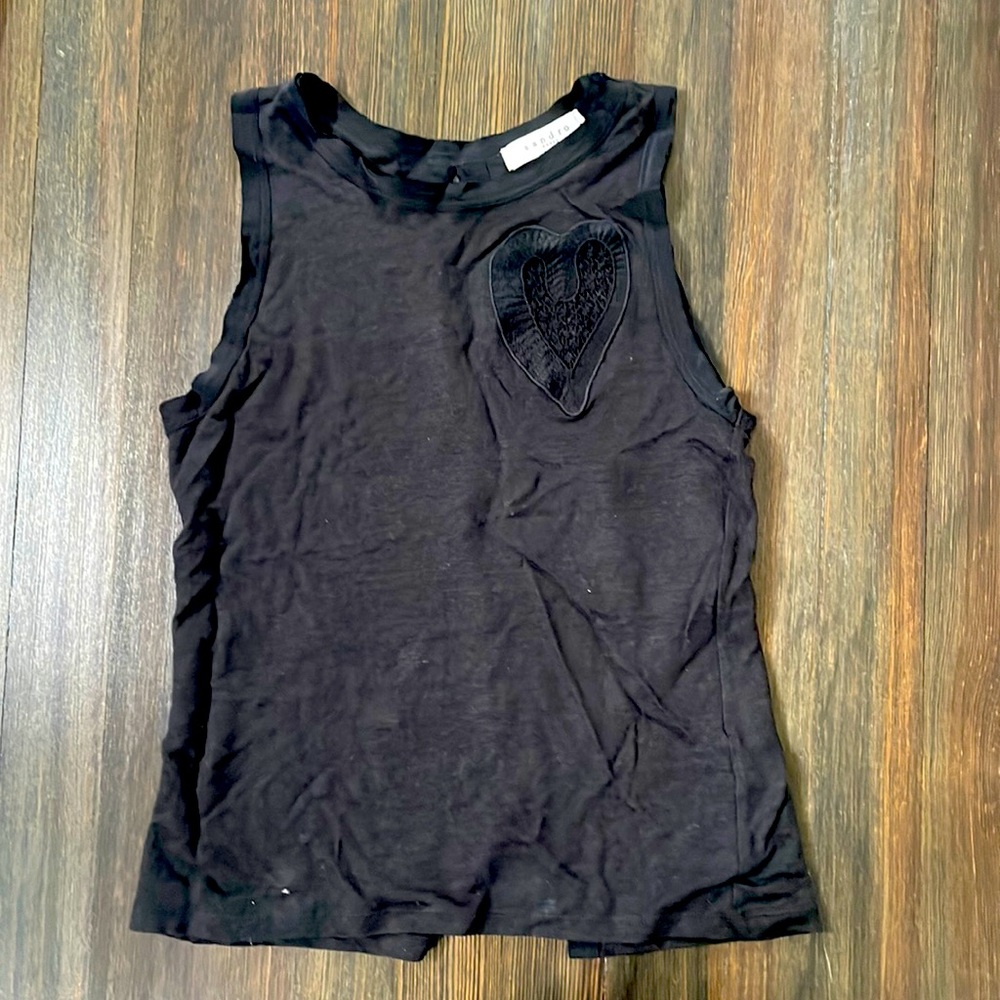 Sandro Linen Top with Heart Embroidery